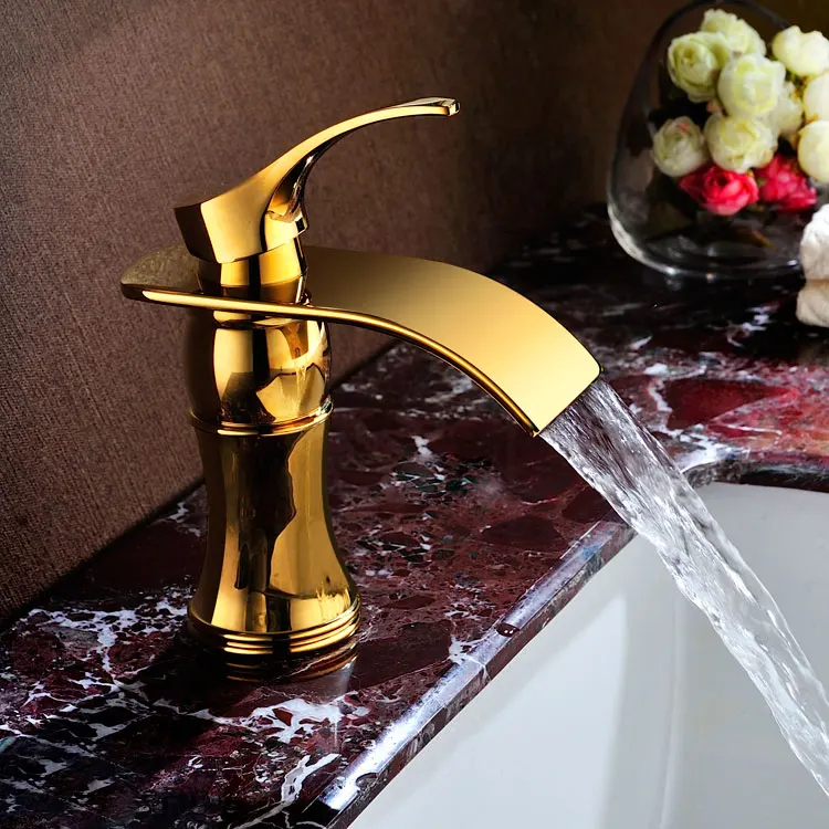 High quality brass gold finished bathroom sink waterfall faucet golden basin Hot and cold water mixer tap faucet--MD495
High quality brass gold finished bathroom sink waterfall faucet golden basin Hot and cold water mixer tap faucet--MD495