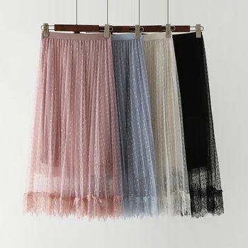New Spring Ladies Skirts Fashion Dot Lace Patchwork High Waist A-line Gauze Skirt Pattern Women Party Pleated Long Skirts 2019
New Spring Ladies Skirts Fashion Dot Lace Patchwork High Waist A-line Gauze Skirt Pattern Women Party Pleated Long Skirts 2019