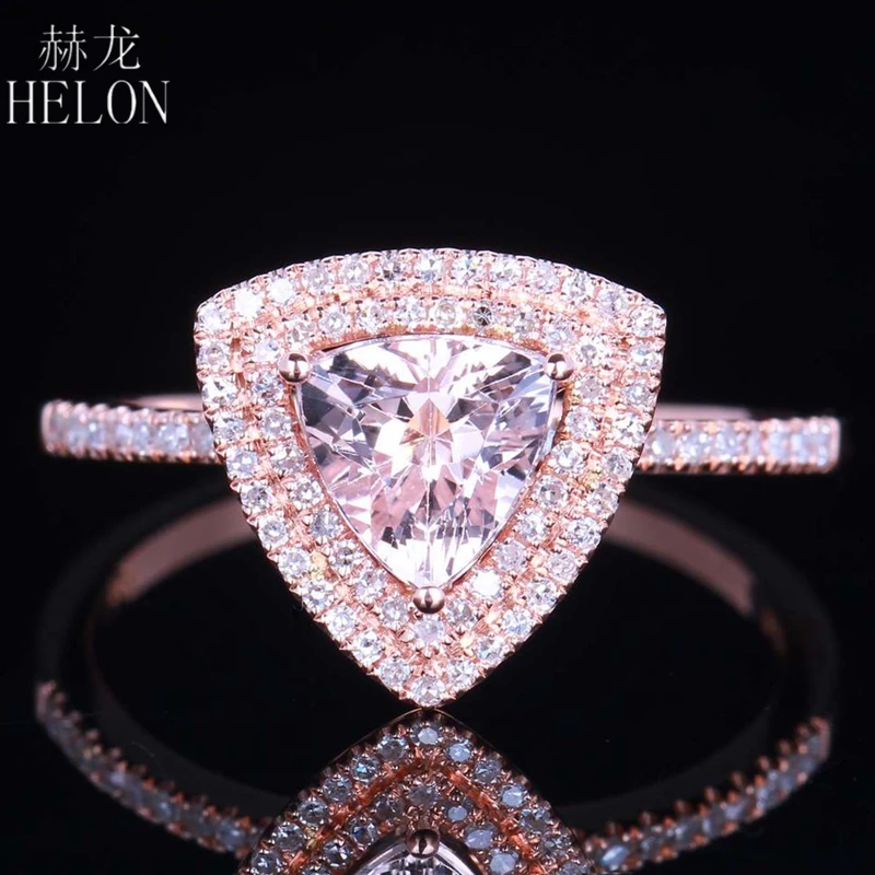 HELON Solid 14K Rose Gold 0.6ct Carat Genuine Morganite Ring Engagement Wedding Diamond Gemstone Ring Trillion Cut Prong Setting
HELON Solid 14K Rose Gold 0.6ct Carat Genuine Morganite Ring Engagement Wedding Diamond Gemstone Ring Trillion Cut Prong Setting