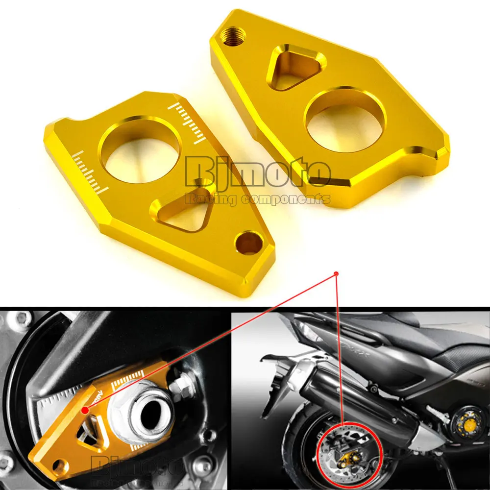 CA-YA001-GO New Gold Color Motorcycle CNC Rear Axle Spindle Chain Adjuster Blocks for Yamaha TMAX 530 500 
CA-YA001-GO New Gold Color Motorcycle CNC Rear Axle Spindle Chain Adjuster Blocks for Yamaha TMAX 530 500