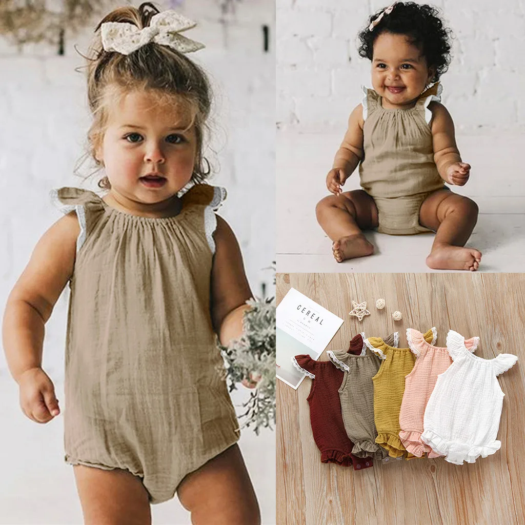 Baby Girls Rompers Fly Sleeve Lace Solid Print Ruffles linen romper new born baby clothes roupa menina bebek tulum
Baby Girls Rompers Fly Sleeve Lace Solid Print Ruffles linen romper new born baby clothes roupa menina bebek tulum