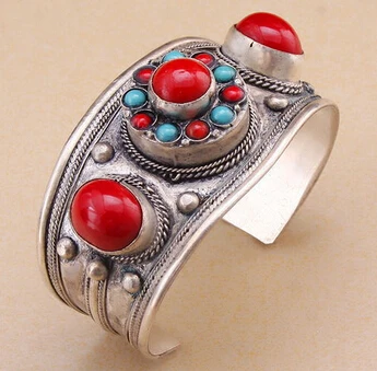 

Red Coral Stone Cuff Bracelet Bangle Tibet cz Flower Bead>Wholesale Lovely Women's Wedding Jewelrynoble lady's