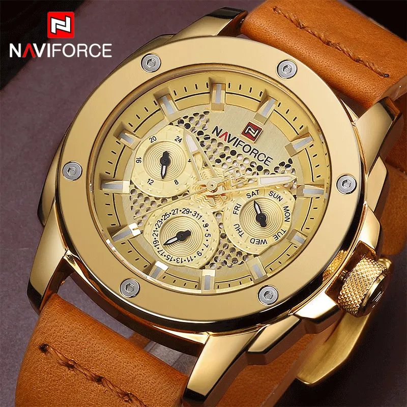 NAVIFORCE Men watches Top Original Brand Luxury Men quartz sports Leather Waterproof Hollow Out Clock Man 24 Hour Wrist watch
NAVIFORCE Men watches Top Original Brand Luxury Men quartz sports Leather Waterproof Hollow Out Clock Man 24 Hour Wrist watch