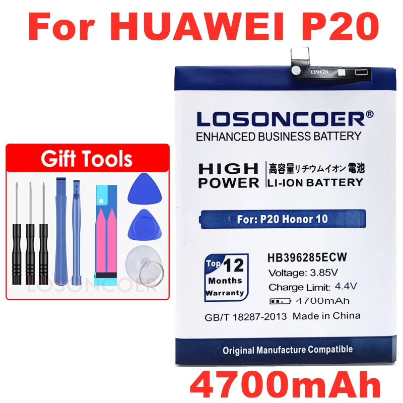 LOSONCOER 4700mAh HB396285ECW Battery For Huawei P20 For Honor 10 COL-AL00 COL-AL10 COL-TL00 COL-TL10 COL-L29 Battery +Tools
LOSONCOER 4700mAh HB396285ECW Battery For Huawei P20 For Honor 10 COL-AL00 COL-AL10 COL-TL00 COL-TL10 COL-L29 Battery +Tools