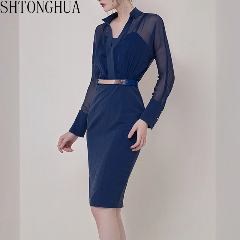 SHTONGHUA 2019 Korean Edition Profession Dress Women OL Work Dresses Chiffon splicing Slim sheath Package hip Dress with belt
SHTONGHUA 2019 Korean Edition Profession Dress Women OL Work Dresses Chiffon splicing Slim sheath Package hip Dress with belt