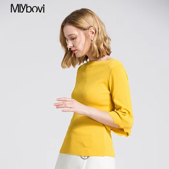 Women Sweater 2018 New Fashion Casual Spring Autumn Women Solid Flare Sleeve Yellow Work Office Pullover Slim Knitted Sweaters
Women Sweater 2018 New Fashion Casual Spring Autumn Women Solid Flare Sleeve Yellow Work Office Pullover Slim Knitted Sweaters