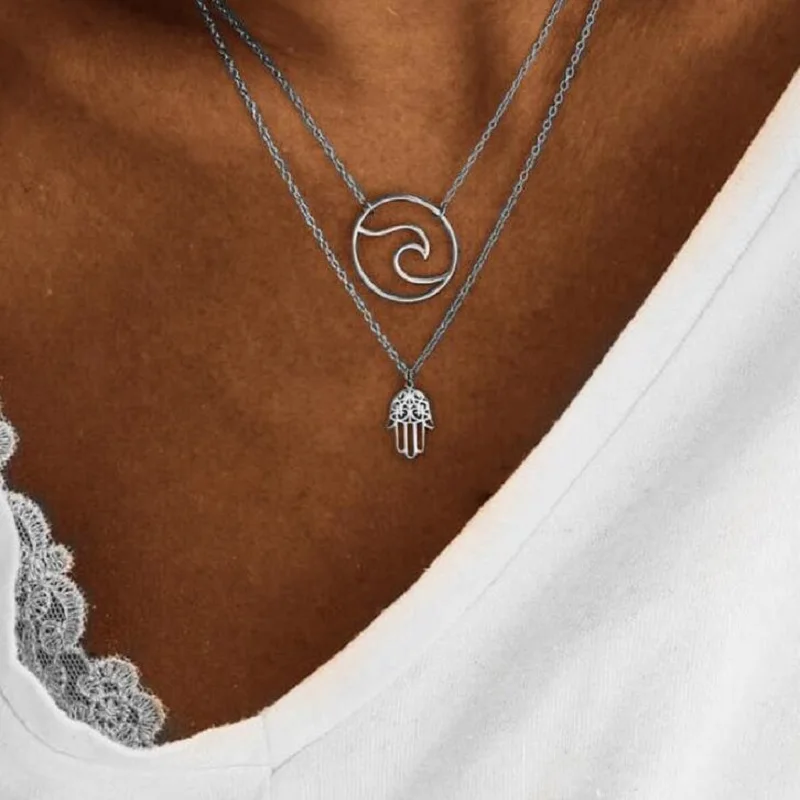 Ocean Wave Necklace Beach Nautical Surfing Jewelry Choker Hamsa Hand Fatima Palm Clavicle Chain Collares Accessaries For Women
Ocean Wave Necklace Beach Nautical Surfing Jewelry Choker Hamsa Hand Fatima Palm Clavicle Chain Collares Accessaries For Women