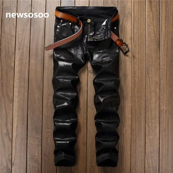 Hot Sale 2019 European Street style fashion casual Letter Printed Black jeans straight slim quality PU leather men Denim Pants
Hot Sale 2019 European Street style fashion casual Letter Printed Black jeans straight slim quality PU leather men Denim Pants