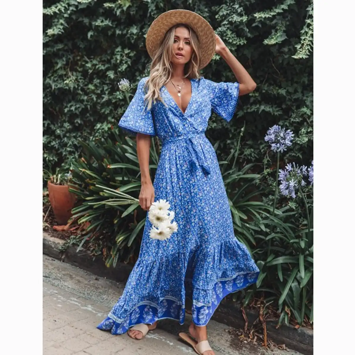 boho maxi dress blue