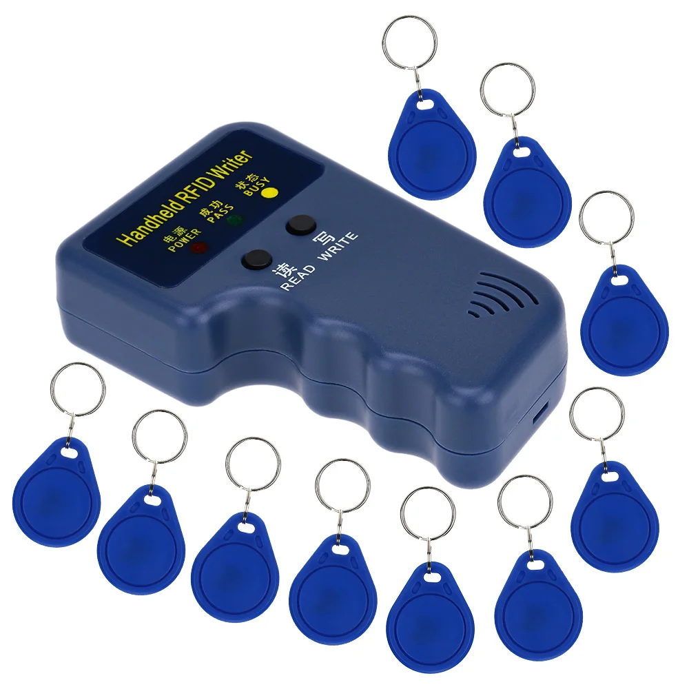 Handheld 125KHz RFID Copier Writer Duplicator Programmer Reader + 10pcs Writable EM4305 ID Keyfobs Tags Card Key Cards
Handheld 125KHz RFID Copier Writer Duplicator Programmer Reader + 10pcs Writable EM4305 ID Keyfobs Tags Card Key Cards