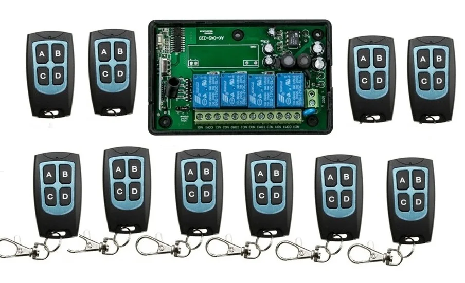 AC110V 220V 4CH RF Wireless Remote Control System / Radio Switch remote switch 220V Learning code receiver+ 10 remote controller
AC110V 220V 4CH RF Wireless Remote Control System / Radio Switch remote switch 220V Learning code receiver+ 10 remote controller