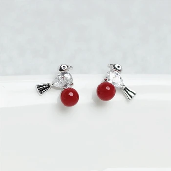 925 sterling silver stud earrings new personality fashion silver earring little red ball bird shape earrings holiday gift
925 sterling silver stud earrings new personality fashion silver earring little red ball bird shape earrings holiday gift