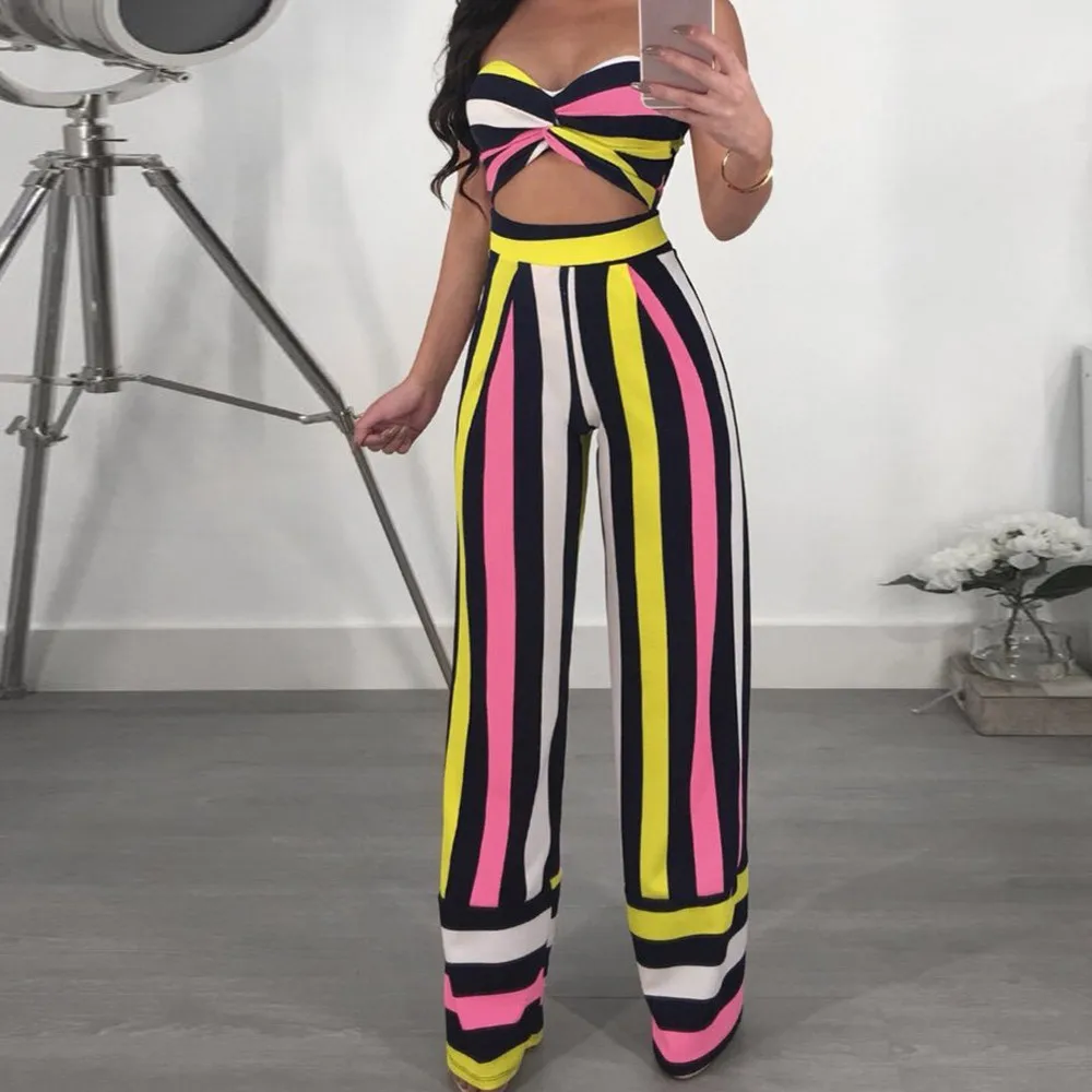 Women Sexy Novelty Polyester Lady Daily Stripe Sleeveless High Waist Tops+Wide Long Pant Suit Set
Women Sexy Novelty Polyester Lady Daily Stripe Sleeveless High Waist Tops+Wide Long Pant Suit Set