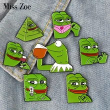 11 estilos Pepe la rana Meme Pines de esmalte disparar pirámide pensando en beber divertido broches de animales insignia joyería regalos para amigos(China)