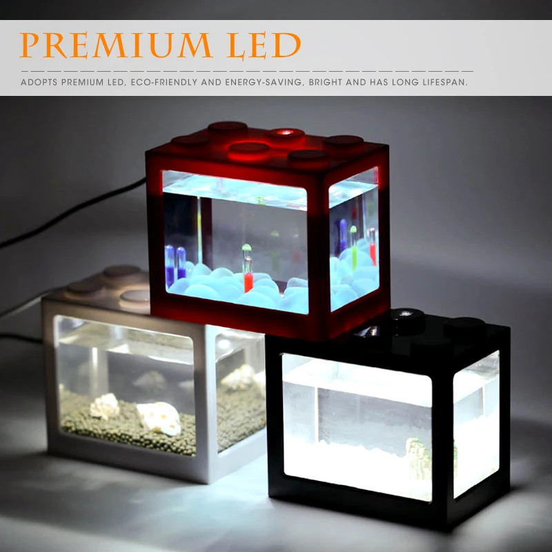 Mini Desktop Decor Aquarium LED Lamp Light Fish Tank Fish Cylinder Building block USB fish tank Office Desktop acrylic Ornament
Mini Desktop Decor Aquarium LED Lamp Light Fish Tank Fish Cylinder Building block USB fish tank Office Desktop acrylic Ornament