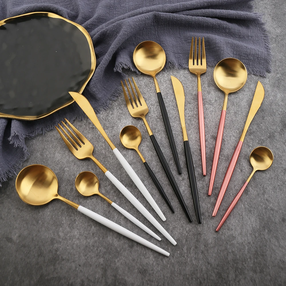 Wholesale 24 Pcs stainless steel gold cutlery kitchen accessories fork spoon folding knife dining dinner set
Wholesale 24 Pcs stainless steel gold cutlery kitchen accessories fork spoon folding knife dining dinner set