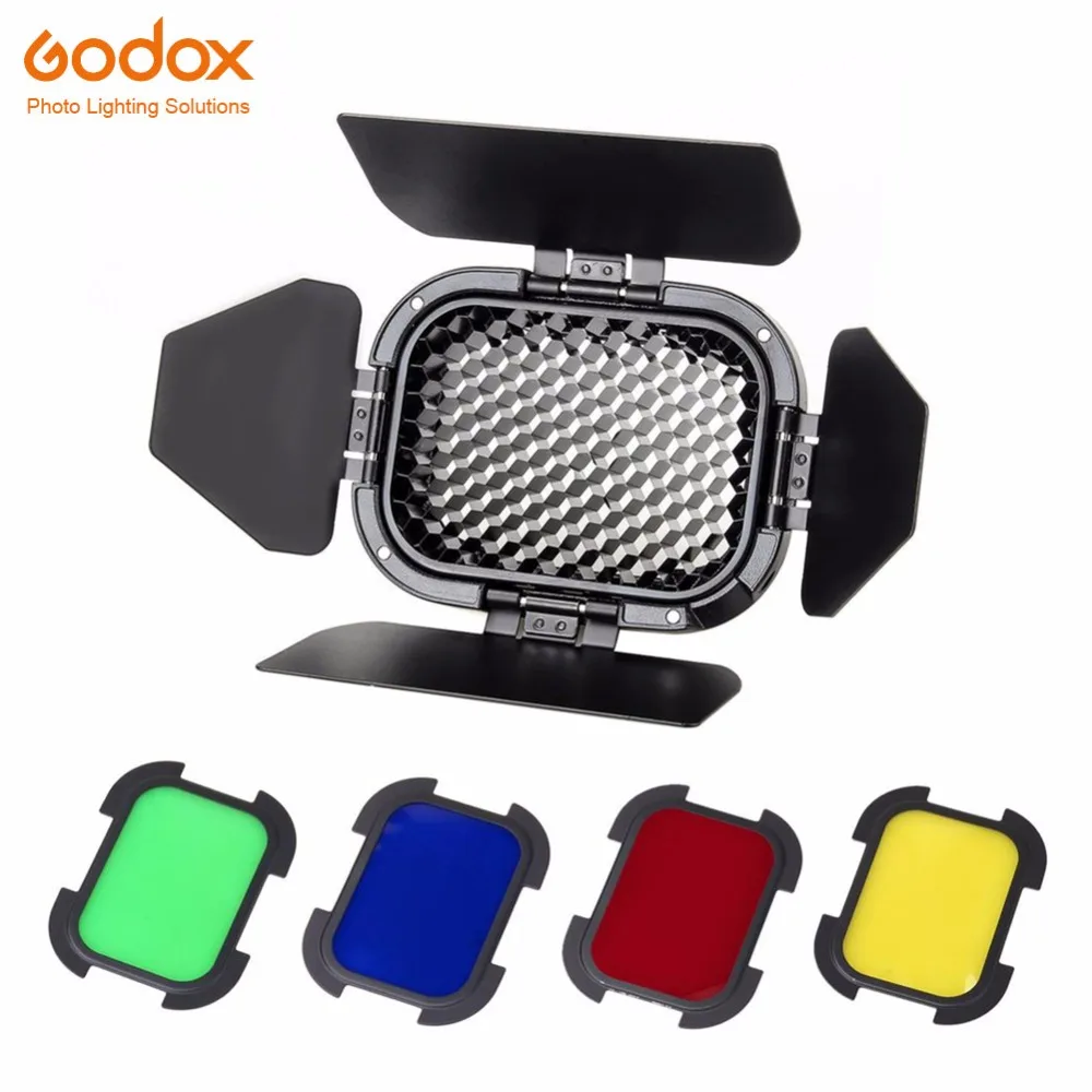 Godox BD-07 Barn Door 4 Color Gel Filters (Red Yellow Blue Green) with Honeycomb Grid for Godox AD200 pocket flash
Godox BD-07 Barn Door 4 Color Gel Filters (Red Yellow Blue Green) with Honeycomb Grid for Godox AD200 pocket flash