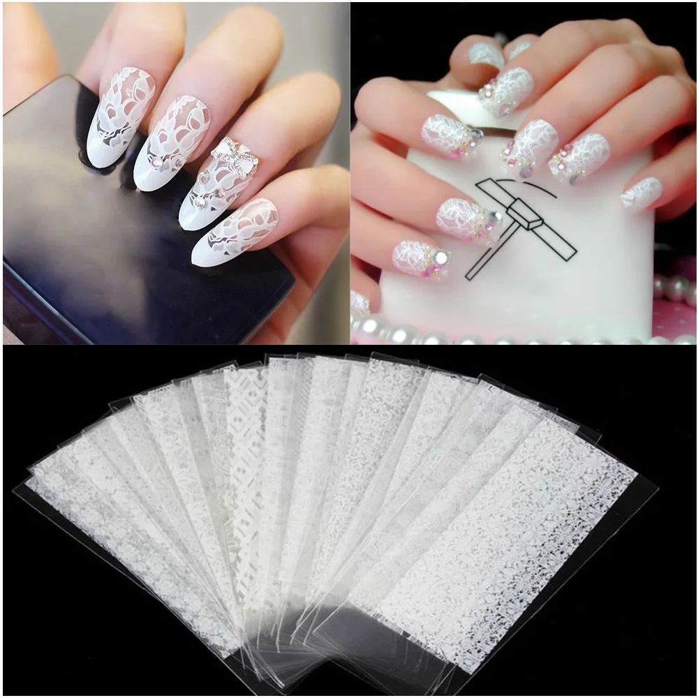20 Pcs/Set Fashion Women White Lace Flower Nails Beauty Manicure Decals Transfer Foil Nail Art Foil Stickers Beauty Decoration
20 Pcs/Set Fashion Women White Lace Flower Nails Beauty Manicure Decals Transfer Foil Nail Art Foil Stickers Beauty Decoration