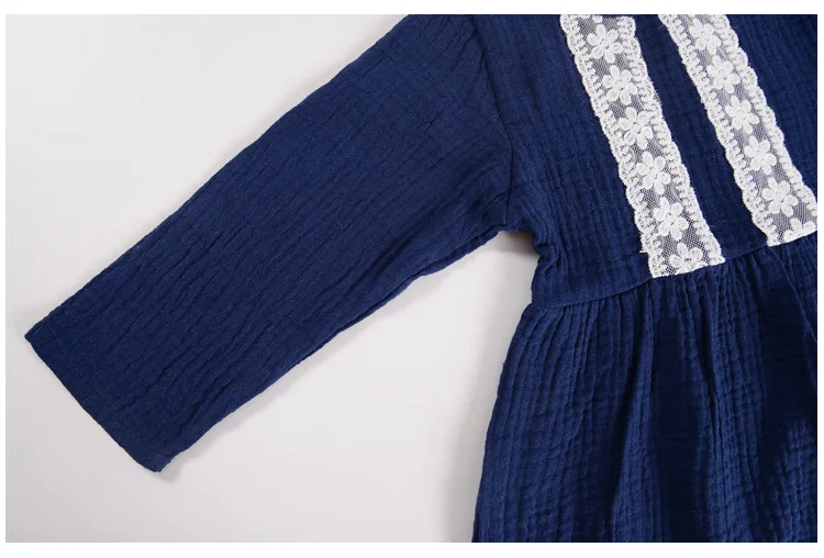 Mother nest Lone Sleeves Baby Girl Lace Dress Dark Blue Linen Cute Newborn Clothes Dresses Children Simple Cotton 1st Birthday (28)