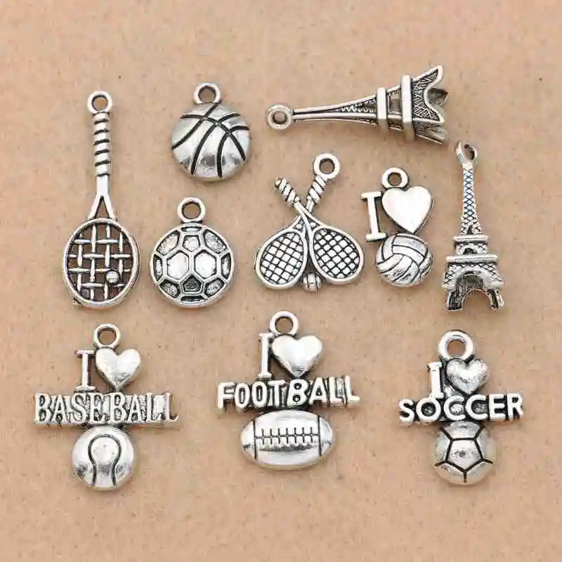 Mix Tibetan Silver Plated Love Football Soccer Baseball Tower Charms Pendants Jewelry Making Accessories Handmade Crafts DIY
Mix Tibetan Silver Plated Love Football Soccer Baseball Tower Charms Pendants Jewelry Making Accessories Handmade Crafts DIY
