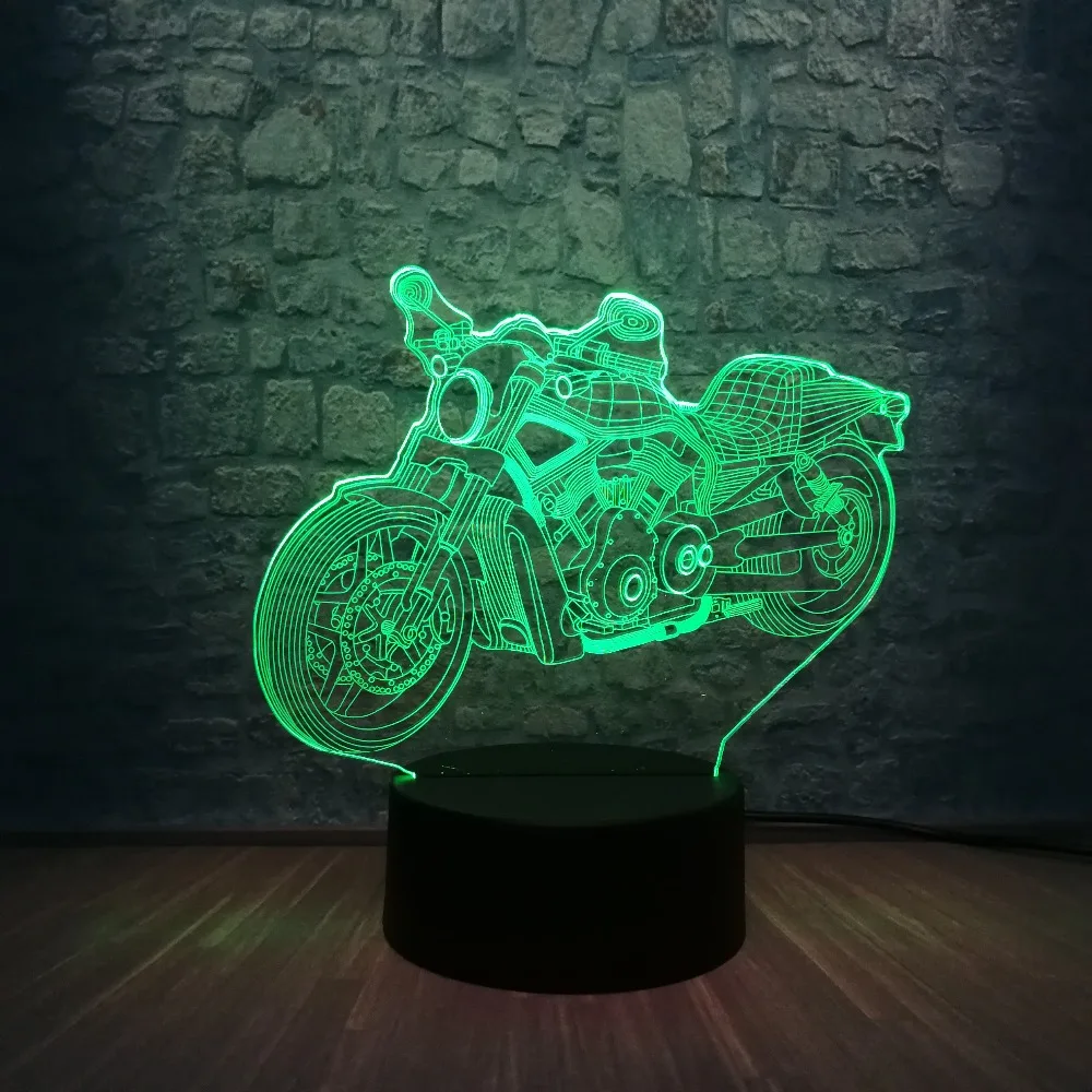 Крутой Мотоцикл 3D светодиодный светильник RGB Blub 7 цветов меняющий декор для