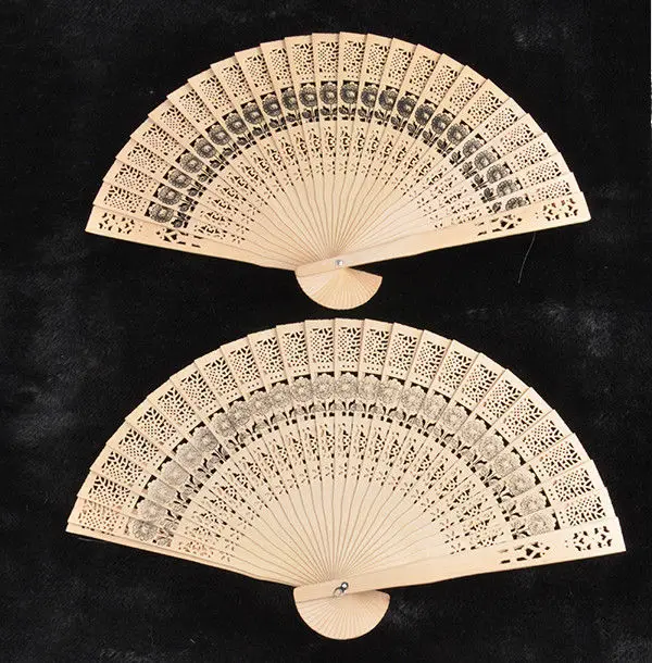 Image 120Pcs Wholesale Customized Hollow Out Sandalwood Folding Hand Fan Wedding Favors And Gifts For Guests