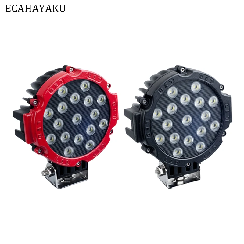 

ECAHAYAKU 2Pcs 7Inch 51W Car LED Work Light Bar 12V Round High-Power 17x3W Spot For 4x4 Offroad Truck Tractor ATV SUV Jeep Drive