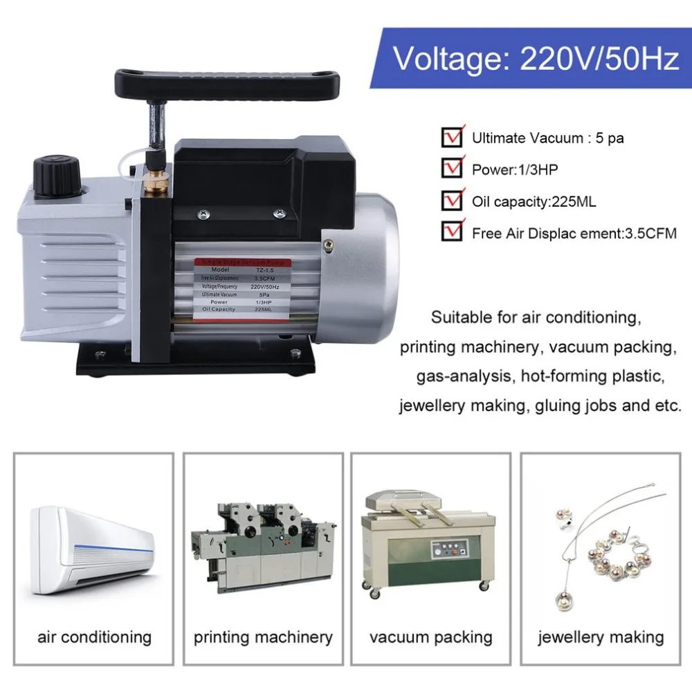 (Ship From DE)3.5CFM 1/3HP High Power Single Stage 5 Pa Vacuum Pump For Refrigeration Air Conditioning Systems EU Plug NEW
(Ship From DE)3.5CFM 1/3HP High Power Single Stage 5 Pa Vacuum Pump For Refrigeration Air Conditioning Systems EU Plug NEW