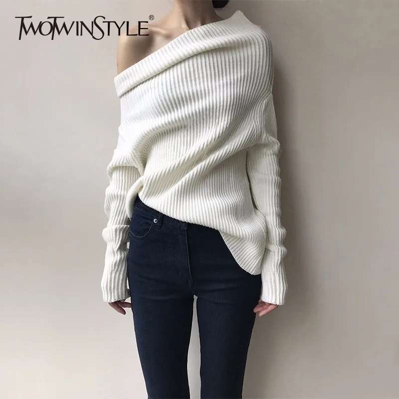 TWOTWINSTYLE Off Shoulder Sweater Female Slash Neck Batwing Sleeve Knitting Pullover Jumpers Women 2019 Spring Fashion Clothing
TWOTWINSTYLE Off Shoulder Sweater Female Slash Neck Batwing Sleeve Knitting Pullover Jumpers Women 2019 Spring Fashion Clothing