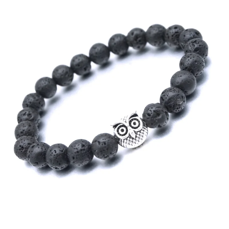 

Simple Designer Owl 8mm Black Lava Stone Beads DIY Aromatherapy Essential Oil Diffuser Bracelet Yoga Strand Jewelry