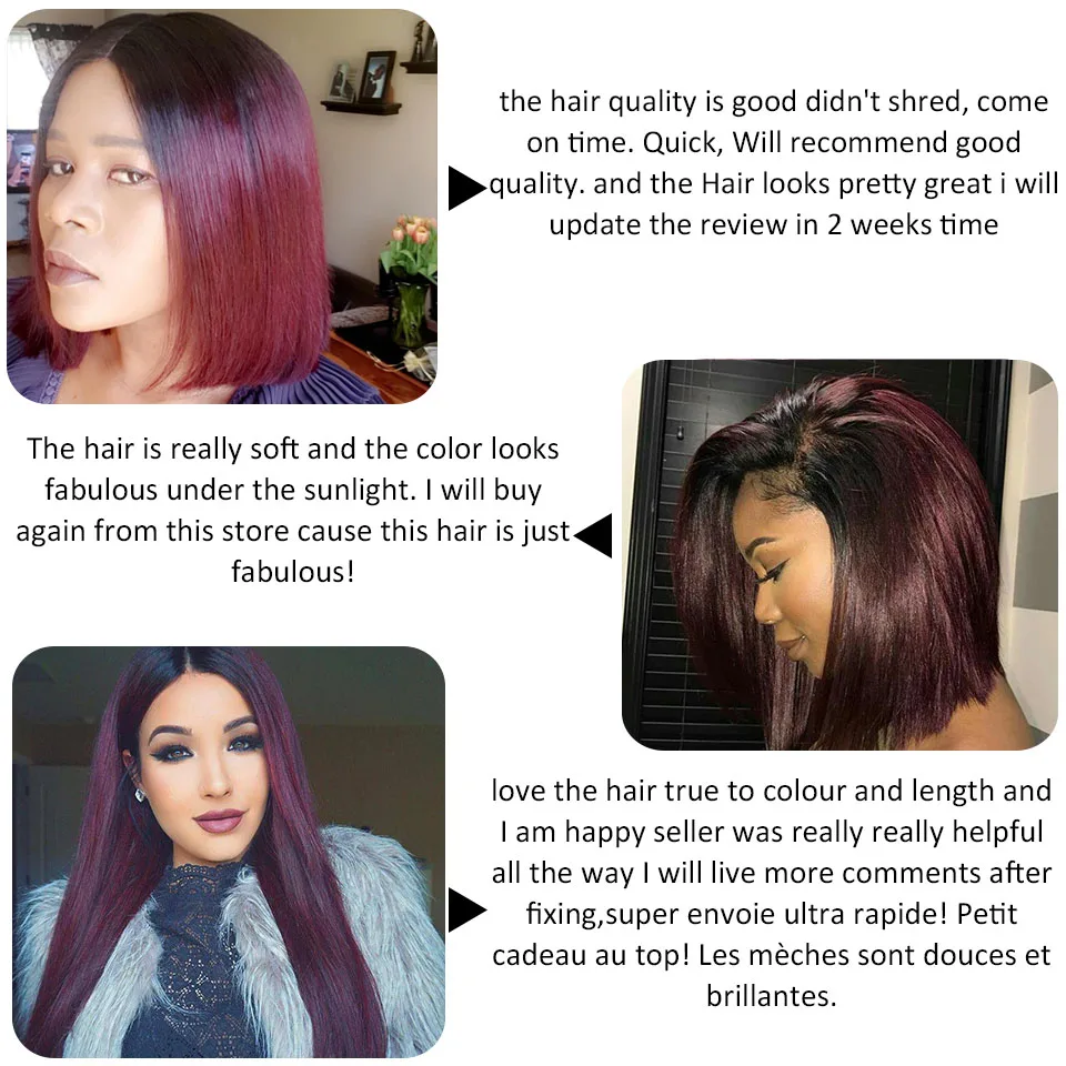 Ombre Brazilian Straight Human Hair Weave Bundles 1b 99j Burgundy