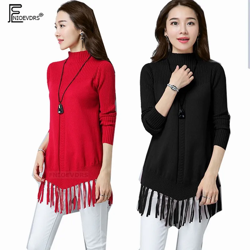 Autumn Winter Tunic Tops Turtleneck Pullovers Women Long Sleeve Casual Long Tassel Top Black Red Knitted Pullovers Sweaters 9322
Autumn Winter Tunic Tops Turtleneck Pullovers Women Long Sleeve Casual Long Tassel Top Black Red Knitted Pullovers Sweaters 9322