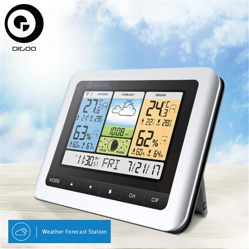 Digoo DG-TH8888 Thermometer Pro Color Wireless Weather Station Home Thermometer USB Outdoor Forecast Sensor Clock
Digoo DG-TH8888 Thermometer Pro Color Wireless Weather Station Home Thermometer USB Outdoor Forecast Sensor Clock