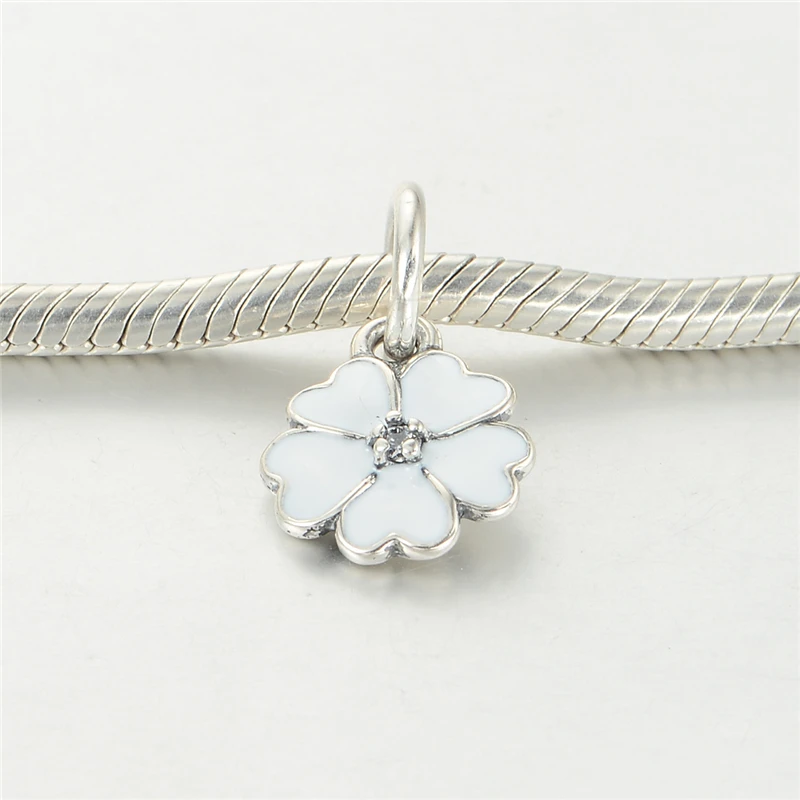 

White Enamel Primrose Charms Fits Pandora Bracelet Authentic 925 Sterling Silver Dangle Flower Charm Spring Fine Jewelry