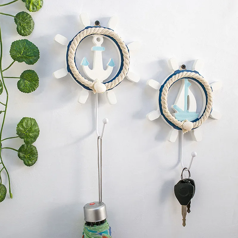 Waliicorners style coat hook blue and white old wooden hand-painted home decoration rudder hook wrought iron hook 18 HTB1oaBhbEGF3KVjSZFoq6zmpFXay