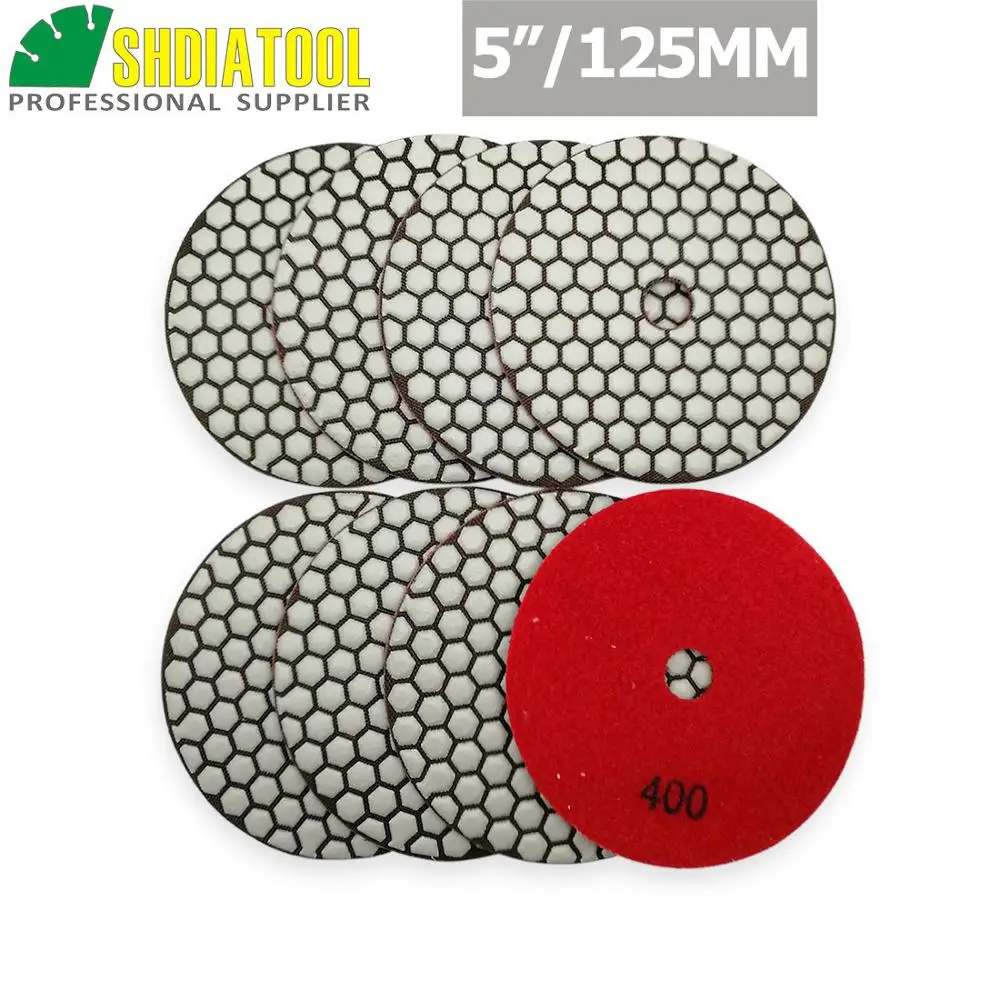 SHDIATOOL 8pcs 5" #400 B Diamond Dry Polishing Pads Diameter 5inch Resin Bond Flexible Sanding Disc For Granite Marble Ceramic
SHDIATOOL 8pcs 5" #400 B Diamond Dry Polishing Pads Diameter 5inch Resin Bond Flexible Sanding Disc For Granite Marble Ceramic