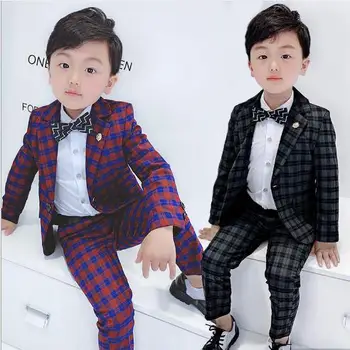 Summer plaid suit for boy Single boys suits Blazers for weddings costume enfant garcon marriage Flower boys suit pants 2pcs/sets