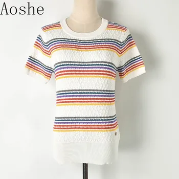 2019 Kind of Little Fragrance Colour Striped Short-sleeved High-waist Pullover Knitted Lady
2019 Kind of Little Fragrance Colour Striped Short-sleeved High-waist Pullover Knitted Lady