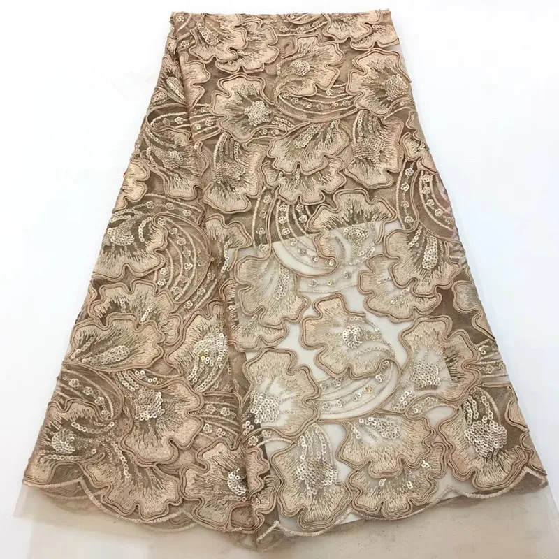 Hot Sale Gold Color African Lace fabric New Design french Tulle lace With Sequins Nigerian lace fabric for wedding dressHX1349-1
Hot Sale Gold Color African Lace fabric New Design french Tulle lace With Sequins Nigerian lace fabric for wedding dressHX1349-1