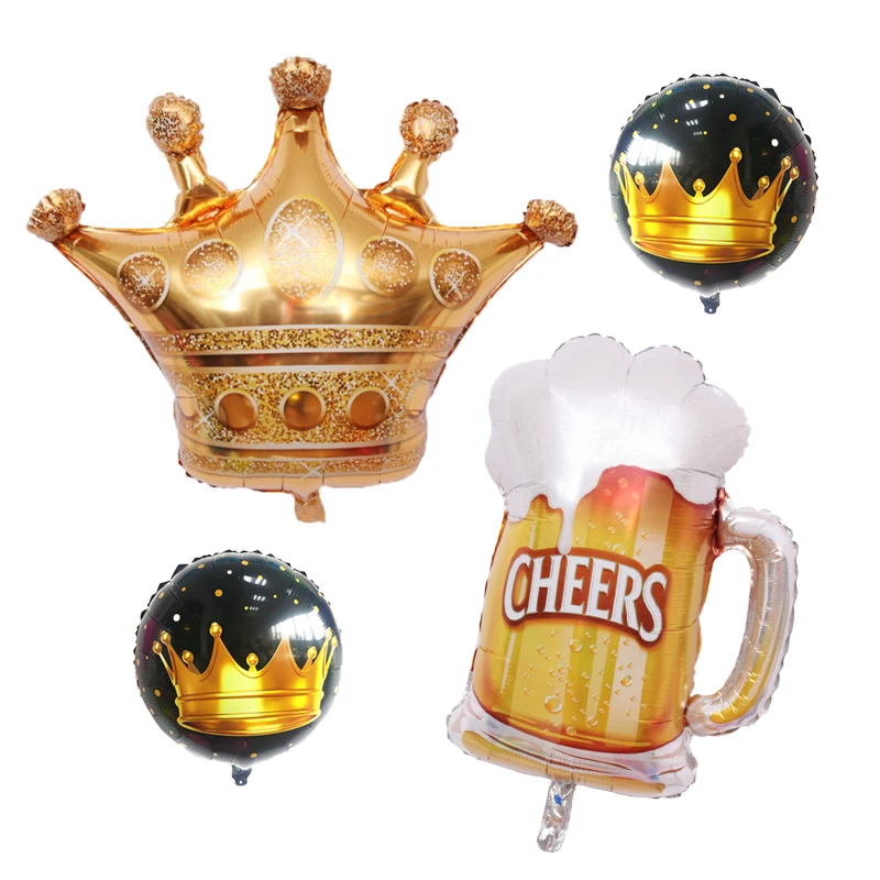 

5pcs large Gold Crown Whiskey Bottle beer wedding Foil Balloons bar Cheers air balls bachelorette Birthday Party Decor supplies