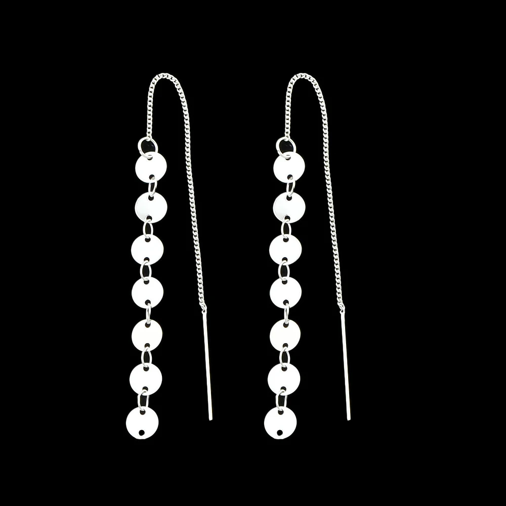 Minimalist Style Statement Earrings Punk Rock Silver Color Gold-Color Metal Long Chain Round Shape Drop for Women | Украшения и