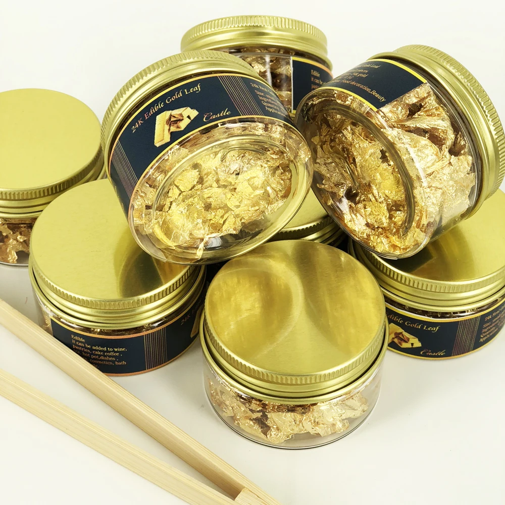 1 bottle 0.1 Gram Edible Gold Flake Leaf and 1 Bamboo clip for decorating Chocolate/Cake/Coffee/Ice Cream - Arts food decoration
1 bottle 0.1 Gram Edible Gold Flake Leaf and 1 Bamboo clip for decorating Chocolate/Cake/Coffee/Ice Cream - Arts food decoration