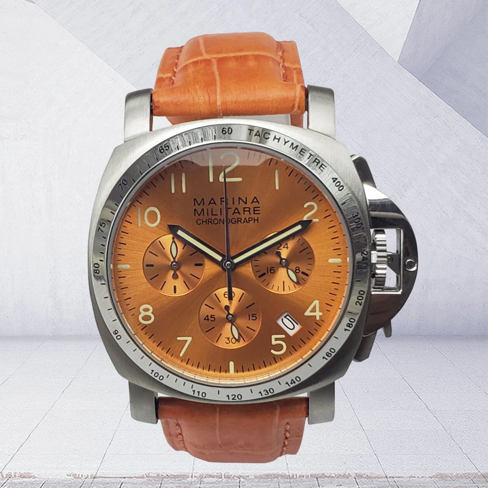 Watch chronograph quartz movement VK63 movement 40mm orange dial stainless steel case light pointer S1
Watch chronograph quartz movement VK63 movement 40mm orange dial stainless steel case light pointer S1
