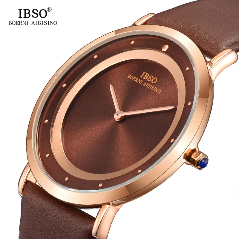 

IBSO Brand Fashion Mens Watches Top Luxury 7MM Ultra-thin Dial Genuine Leather Strap Business Watch Men Simple Relogio Masculino