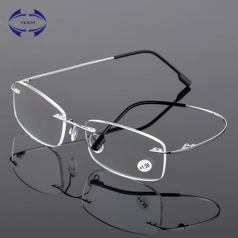 

VCKA Rimless Reading Glasses Men Titanium Alloy Fold Women Square Eyeglasses Presbyopic Frameless Eyewear +1.0 +1.5 +2.0 +2.5