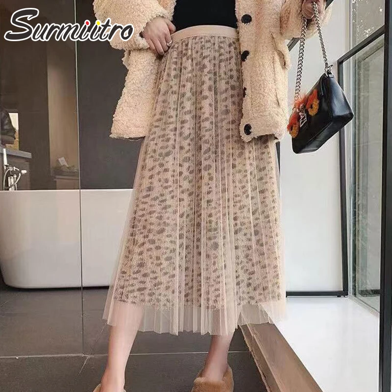 Fashion Leopard Tulle Skirt Women 2018 Autumn Winter Midi Long Korean Elegant High Waist Pleated A-line Skirt Female
Fashion Leopard Tulle Skirt Women 2018 Autumn Winter Midi Long Korean Elegant High Waist Pleated A-line Skirt Female