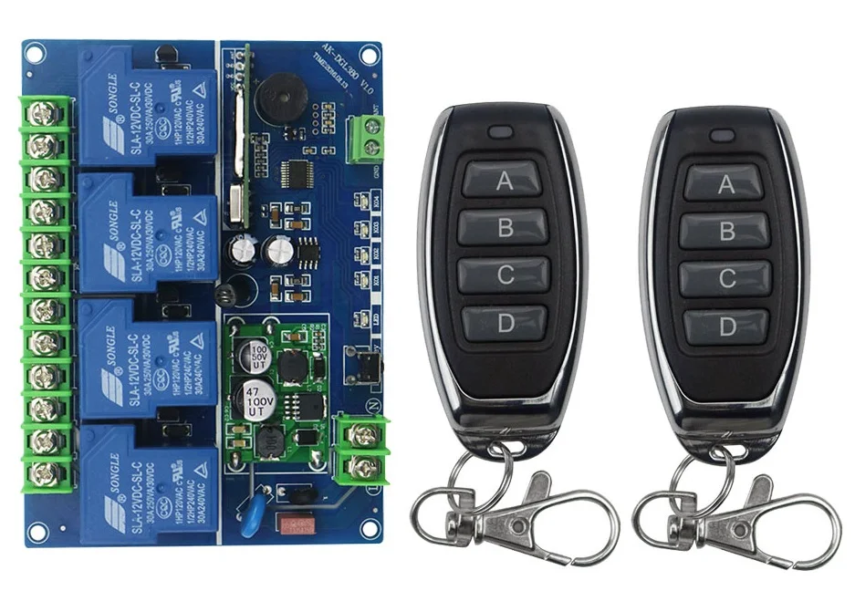 12V 24V 36V 48V 4CH 30A RF Wireless Remote Control Relay Switch Security System Garage Doors Gate Electric Doors 2* remote
12V 24V 36V 48V 4CH 30A RF Wireless Remote Control Relay Switch Security System Garage Doors Gate Electric Doors 2* remote