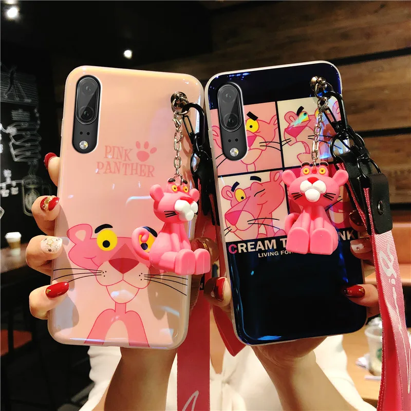 

for Huawei P20 pro cartoo pink panther soft cover For Huawei nova 3 3i 2S blue ray Cute case + toy + straps