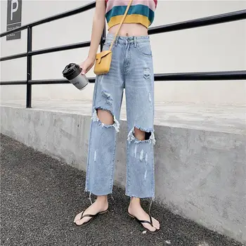 Harem Retro jeans woman Ripped Hole Cotton high waist Casual blue plus size fashion Ankle Length Straight denim pants for women
Harem Retro jeans woman Ripped Hole Cotton high waist Casual blue plus size fashion Ankle Length Straight denim pants for women
