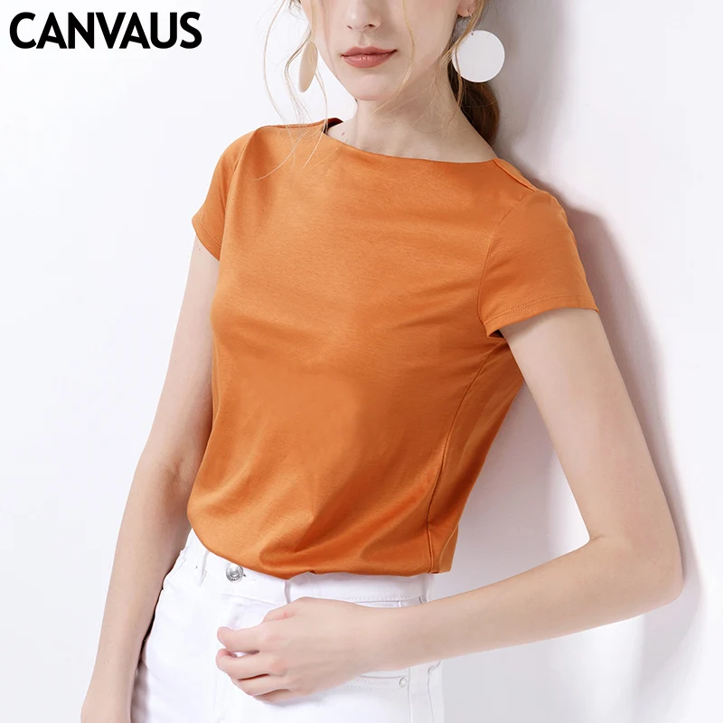 CANVAUS Women Cotton T Shirt Elegant Tshirt Solid Slim Slash Neck Short Sleeve T-shirt Tee Shirt Femme Camisas Mujer K1029A
CANVAUS Women Cotton T Shirt Elegant Tshirt Solid Slim Slash Neck Short Sleeve T-shirt Tee Shirt Femme Camisas Mujer K1029A